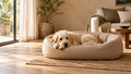 AI-generated concept image of a dog resting on a pet bed at home